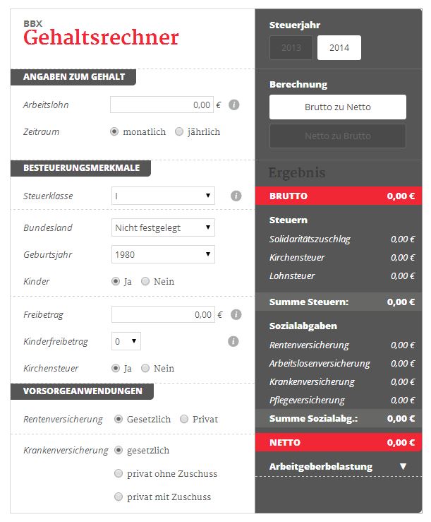 Brutto netto rechner 2018, 2017 & 2016 gehaltsrechner » bbx.de Stuerklasse 1 freibetrag